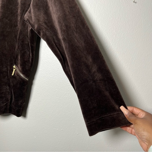Lauren Ralph Lauren Women Velour Jacket Large Brown Full Zip Pockets y2k‎ - Picture 10 of 10